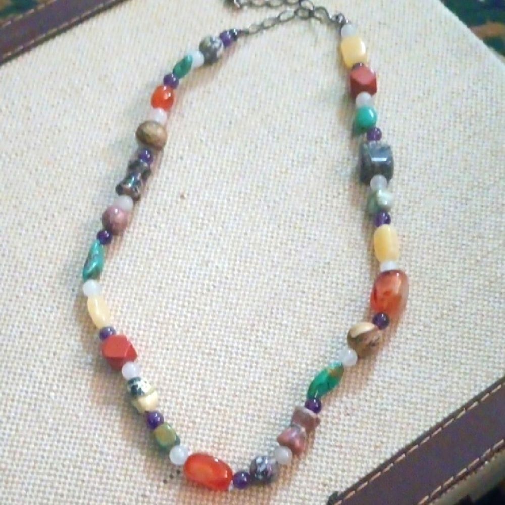 Vintage Multicolor Glass Beaded Necklace Adjustable 10 inches